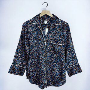 NWT Gap Navy Blue Floral Pajama Style Blouse Button Up Shirt S